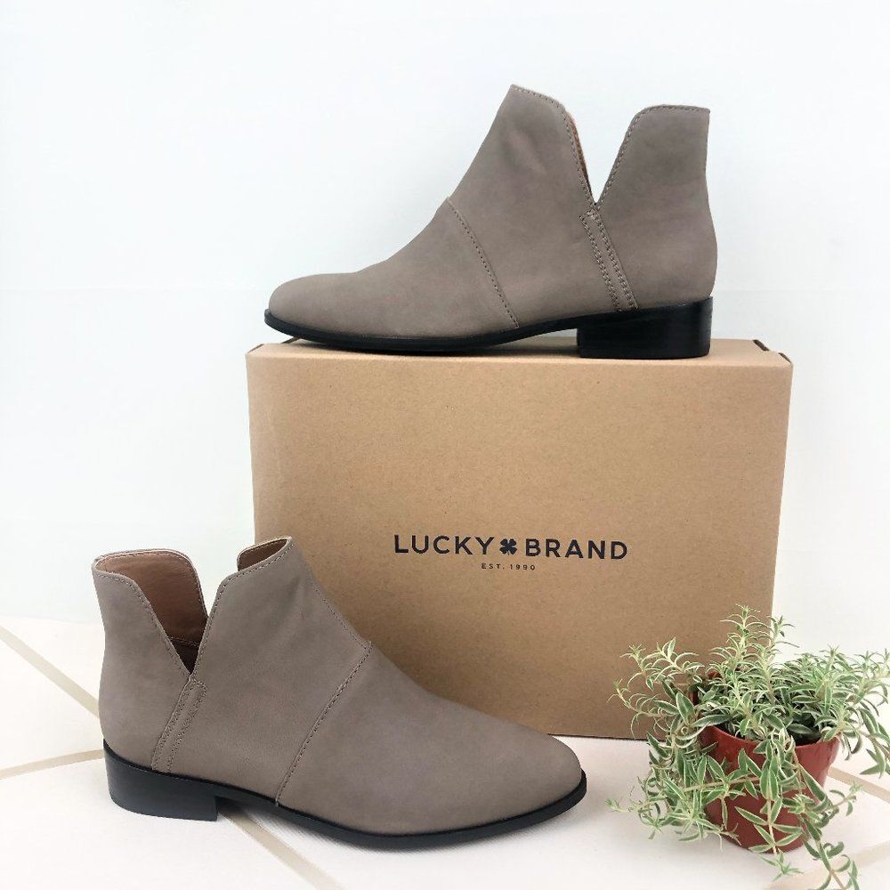 Lucky Brand Paramo Leather Titanium Gray V-Cut Nubuck Bootie Women's 8